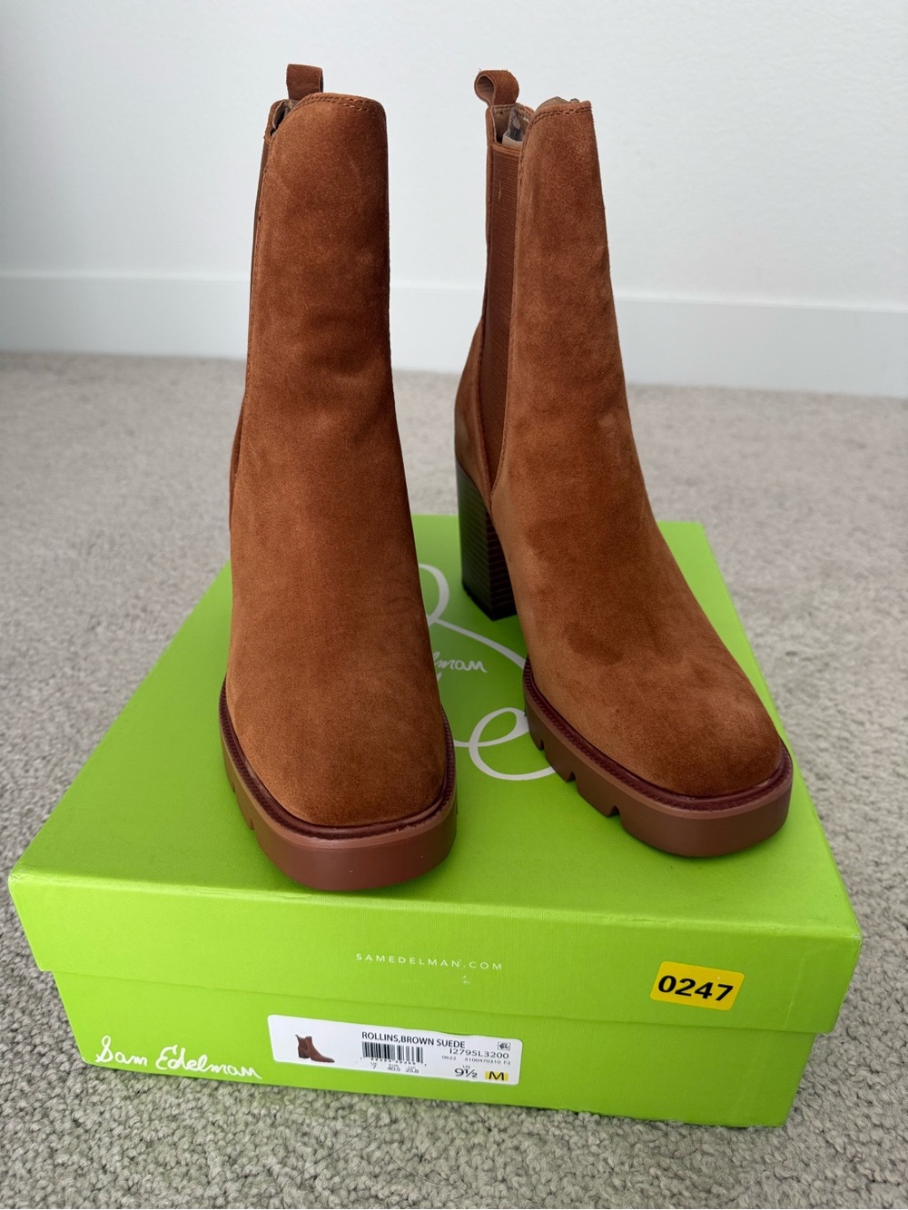 Sam Edelman Chestnut Suede Lug Sole Block Heel Booties Size 9.5 - Picture 3 of 13